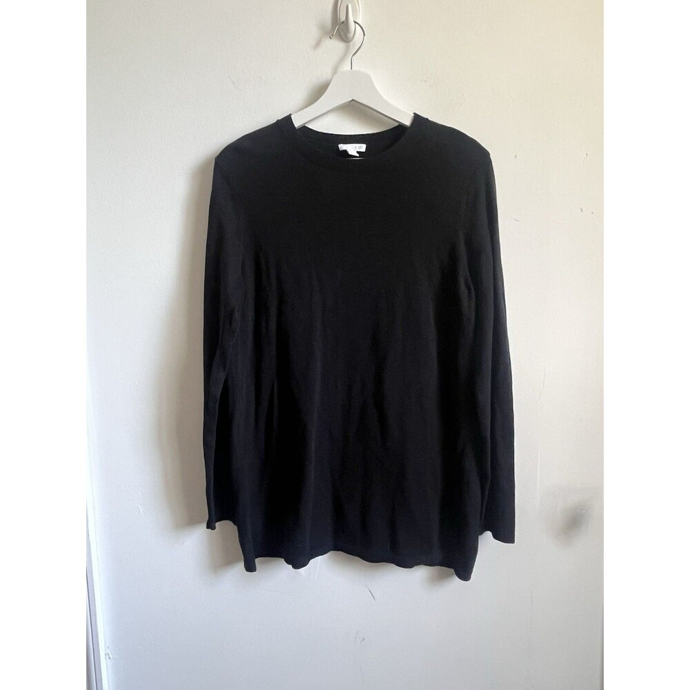J. Jill Black Long Pullover Sweater Tunic Top Cotton Blend Sz S Slit Side Minima